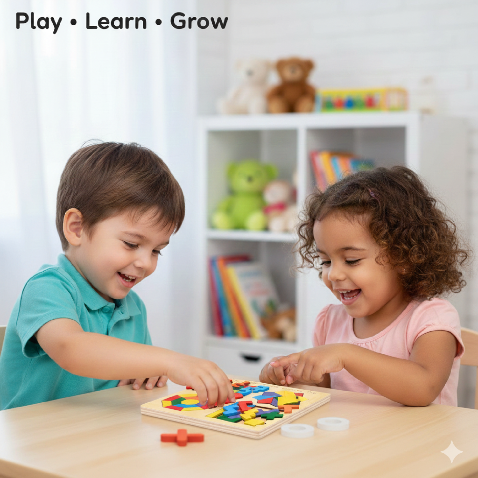 Wooden 4-in-1 Puzzle Board – Shape & Logic Learning Toy