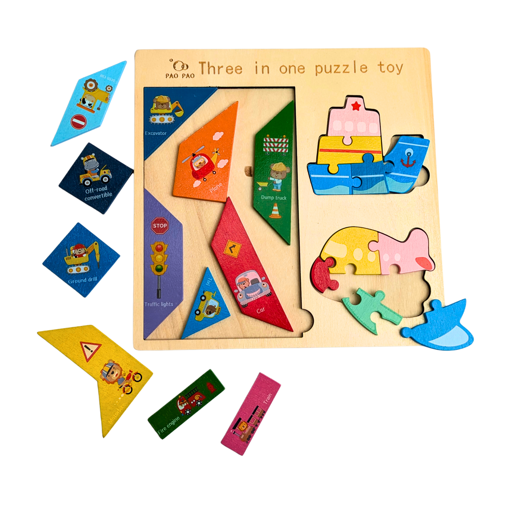Wooden 3-in-1 Puzzle Board – Shape & Picture Learning Toy