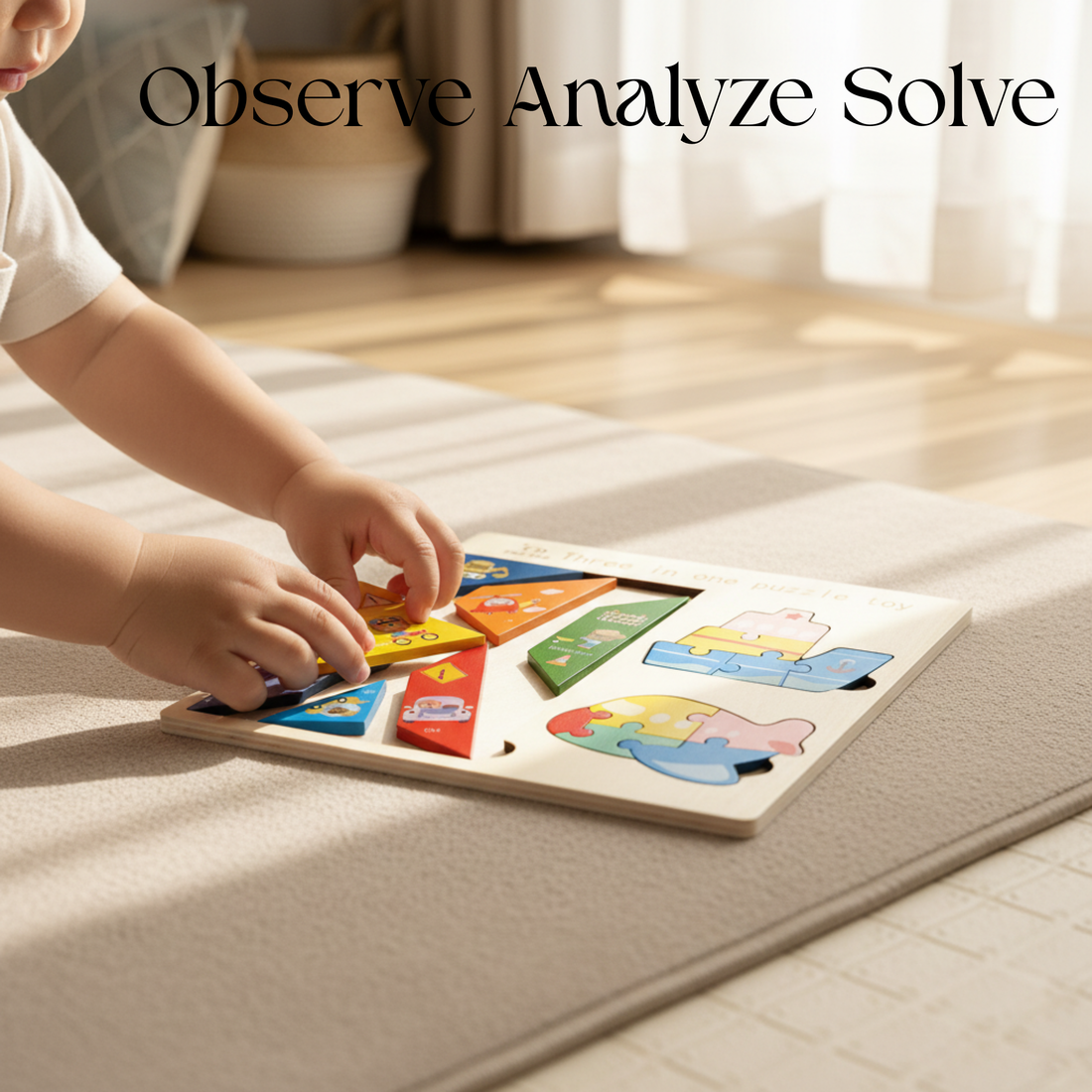 Wooden 3-in-1 Puzzle Board – Shape & Picture Learning Toy