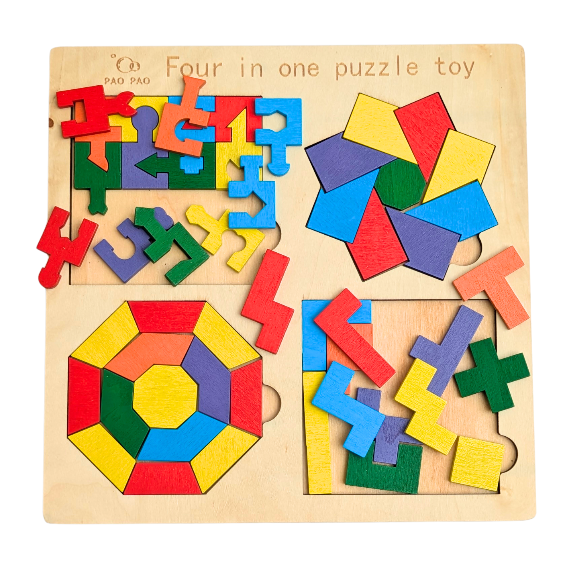 Wooden 4-in-1 Puzzle Board – Shape & Logic Learning Toy