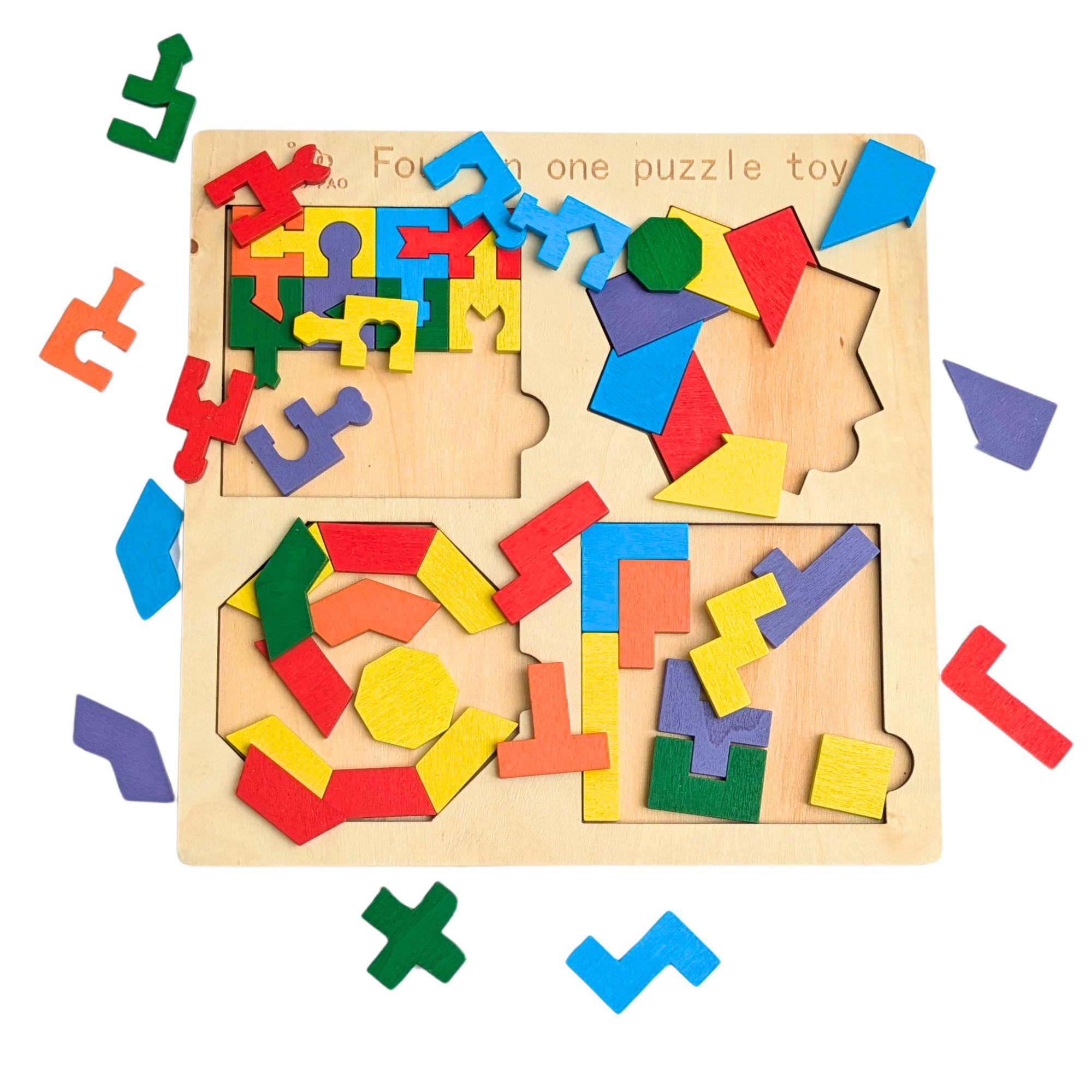 Wooden 4-in-1 Puzzle Board – Shape & Logic Learning Toy