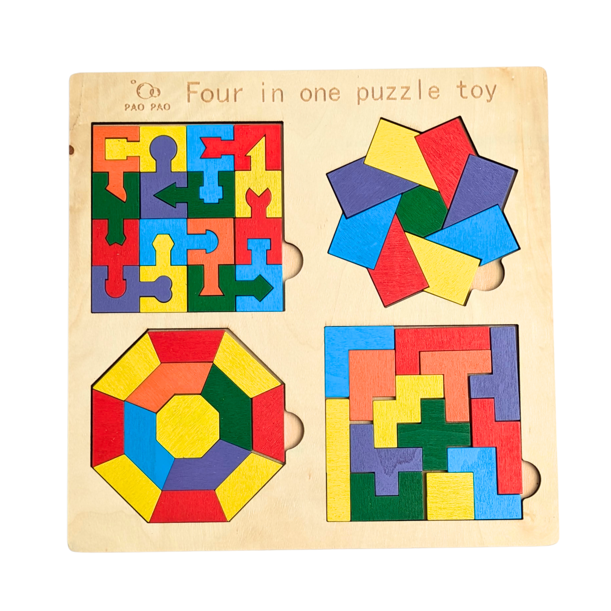 Wooden 4-in-1 Puzzle Board – Shape & Logic Learning Toy