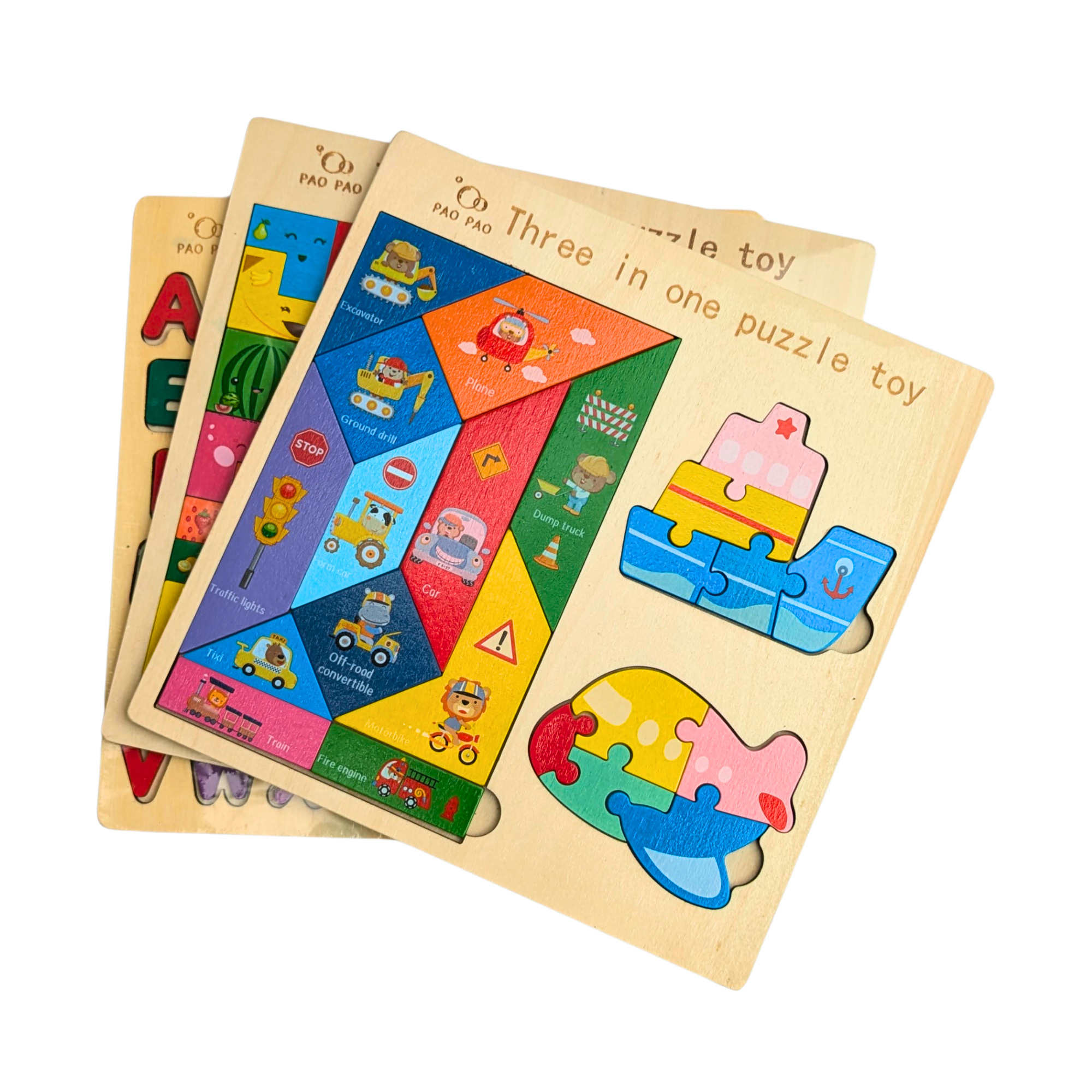 Wooden 3-in-1 Puzzle Board – Shape & Picture Learning Toy