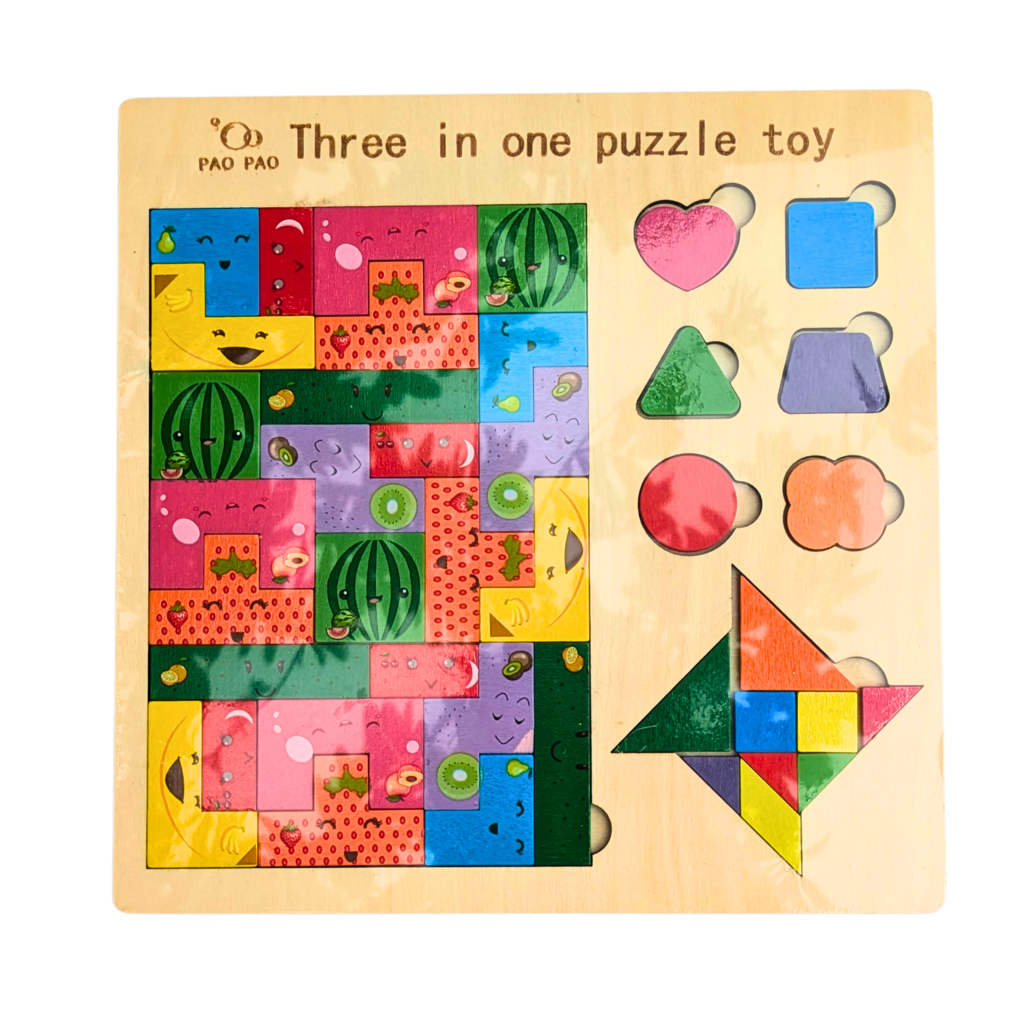 Wooden 3-in-1 Puzzle Board – Shape & Picture Learning Toy
