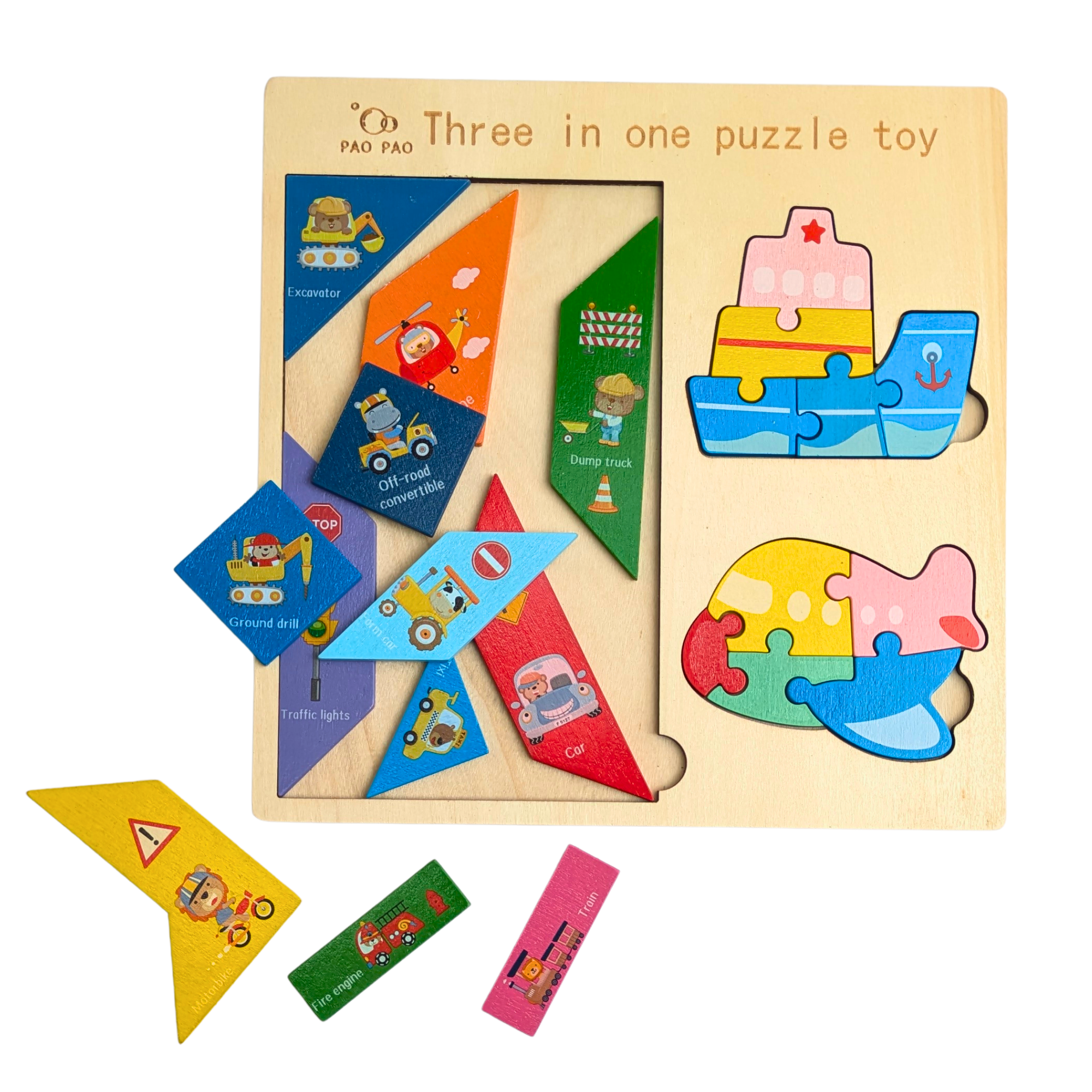 Wooden 3-in-1 Puzzle Board – Shape & Picture Learning Toy
