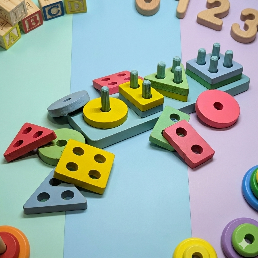 Wooden Shape Sorter & Peg Stacking Toy – Early Learning Educational Toy